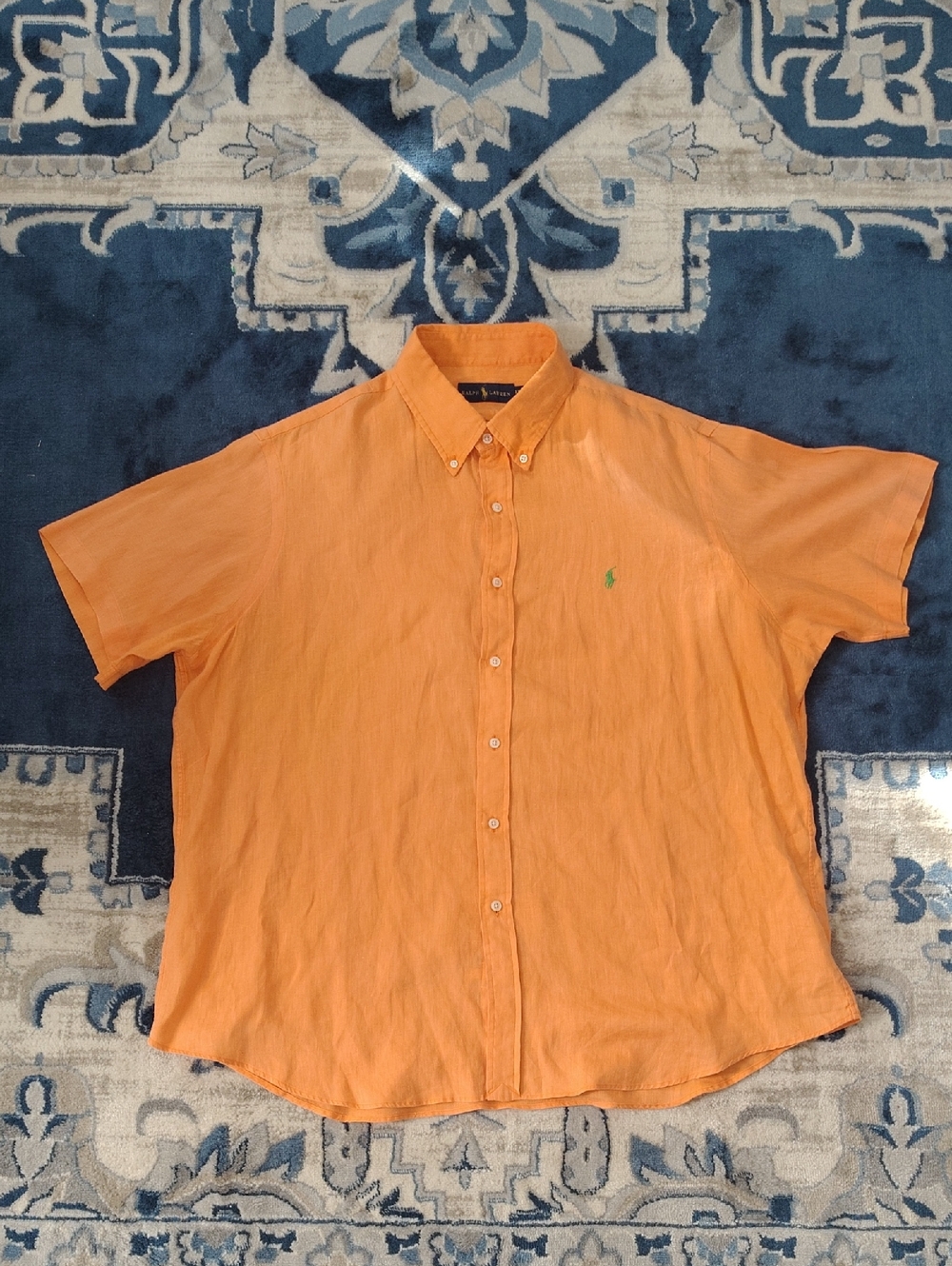Ralph Lauren Peach 100%Linen Short-Sleeve Button-Down Shirt